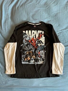 Vintage Marvel Mad Engine Spiderman Two Tone Long Sleeve Size Large Promo
